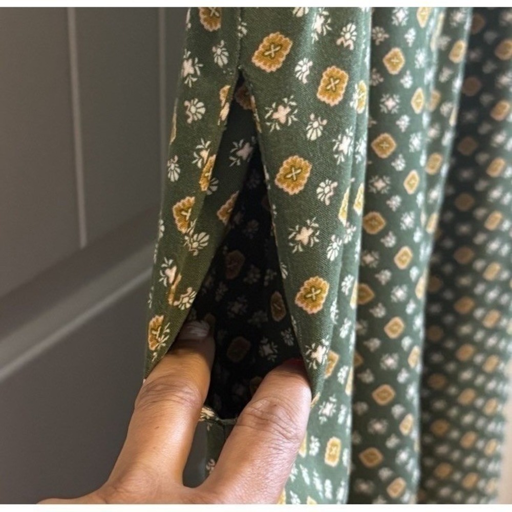 AUW Women's Olive Green Gold Floral Print Wide Leg Crop Jumpsuit Rayon Sz 3X - Picture 11 of 16